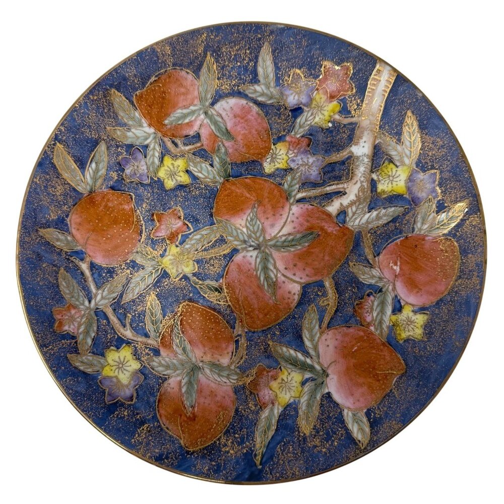 Vintage Cloisonne Qianlong Nan Zhi Chinese Hand Painted Decorative Plate Peaches